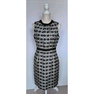 Milly Of New York Black/Multicolor Silk  Print Lined Dress W/Ribbon Detail Sz 6